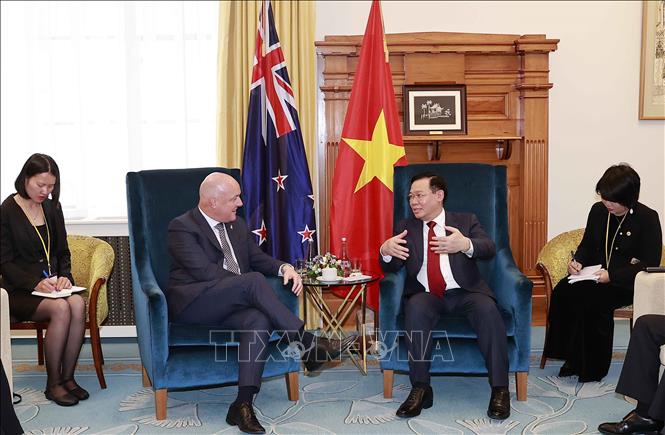 National Assembly Chairman Vuong Dinh Hue receives Leader of the Opposition New Zealand Christopher Luxon in Wellington on December 6. VNA Photo: Doãn Tấn