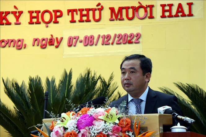 Ủy viên Trung ương Đảng, Bí thư Tỉnh ủy Hải Dương Trần Đức Thắng phát biểu tại kỳ họp. Ảnh: Mạnh Tú - TTXVN