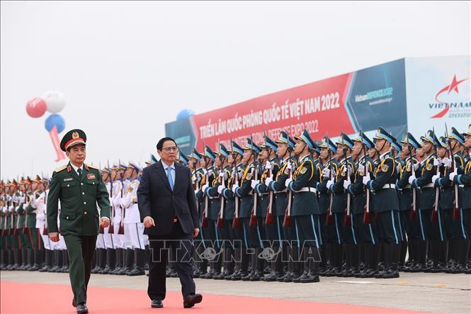 Thủ tướng Phạm Minh Chính đến dự Lễ khai mạc Triển lãm Quốc phòng quốc tế Việt Nam 2022. Ảnh: Dương Giang - TTXVN
