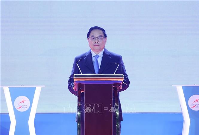 Thủ tướng Phạm Minh Chính phát biểu tại Lễ khai mạc Triển lãm Quốc phòng quốc tế Việt Nam 2022. Ảnh: Dương Giang - TTXVN
