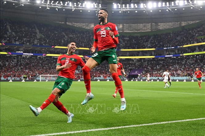 Tiền đạo Maroc Youssef En-Nesyri ăn mừng bàn thắng mở tỉ số trận đấu. Ảnh: AFP/ TTXVN