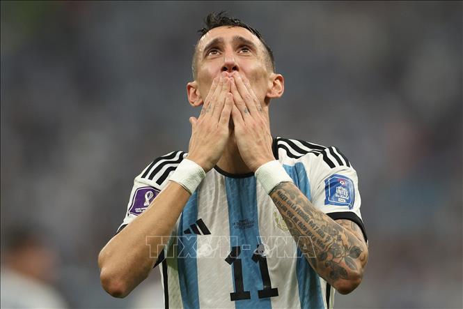 Tiền vệ Argentina Angel Di Maria ăn mừng bàn thắng nâng tỷ số trận đấu lên 2-0. Ảnh: AFP/TTXVN