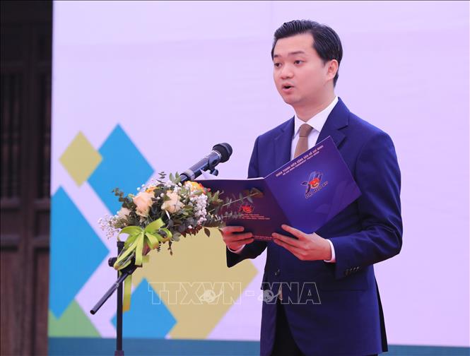 Bí thư Trung ương Đoàn, Chủ tịch Hội Sinh viên Việt Nam Nguyễn Minh Triết phát biểu. Ảnh: Minh Đức – TTXVN