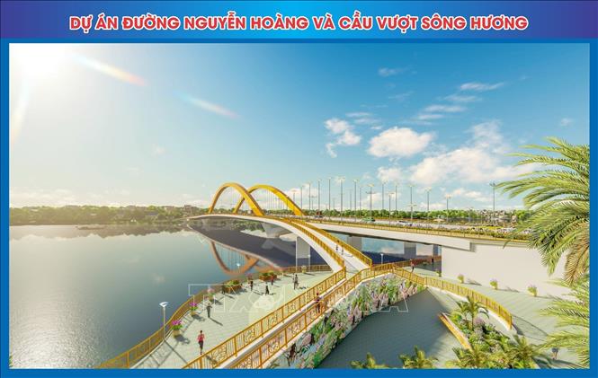 Trong ảnh: Phối cảnh cầu vượt sông Hương khi hoàn thành. Ảnh: TTXVN phát