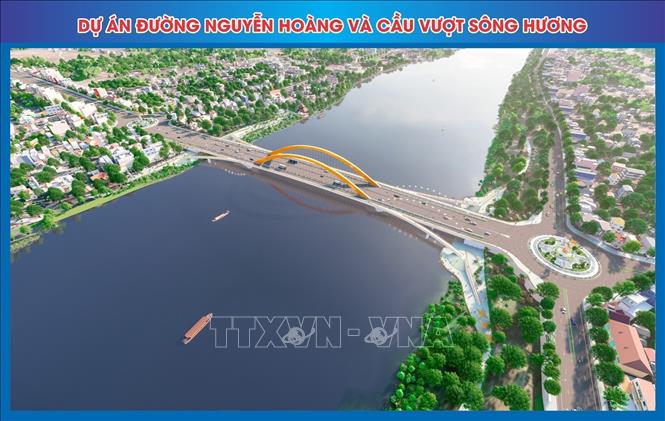 Trong ảnh: Phối cảnh cầu vượt sông Hương khi hoàn thành. Ảnh: TTXVN phát