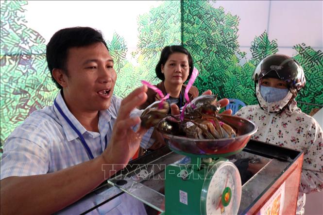 Cua Cà Mau tiêu thụ mạnh tại hội chợ. Ảnh: Kim Há-TTXVN