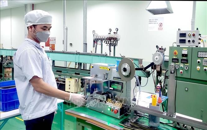 Production of the Japanese-invested Tsuchiya Tsco Co. Ltd at the Thang Long IP. VNA Photo: Hoàng Hùng