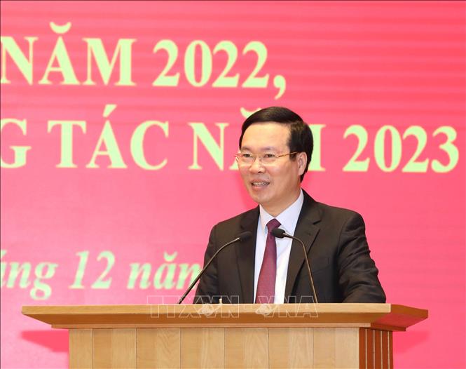Đồng chí Võ Văn Thưởng, Uỷ viên Bộ Chính trị, Thường trực Ban Bí thư phát biểu chỉ đạo Hội nghị. Ảnh: Phương Hoa - TTXVN 