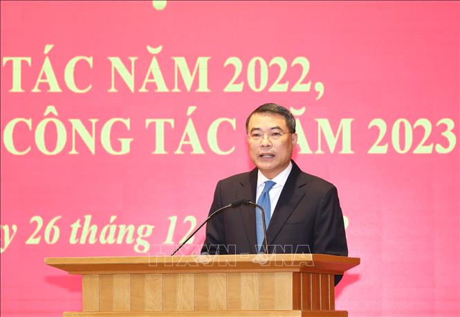 Đồng chí Lê Minh Hưng, Bí thư Trung ương Đảng, Chánh Văn phòng Trung ương phát biểu tại Hội nghị. Ảnh: Phương Hoa - TTXVN 