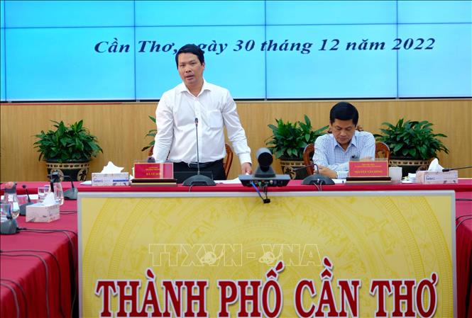 Trong ảnh: Giám đốc Sở Công Thương thành phố Cần Thơ Hà Vũ Sơn phát biểu tại Hội nghị. Ảnh: Thanh Liêm - TTXVN