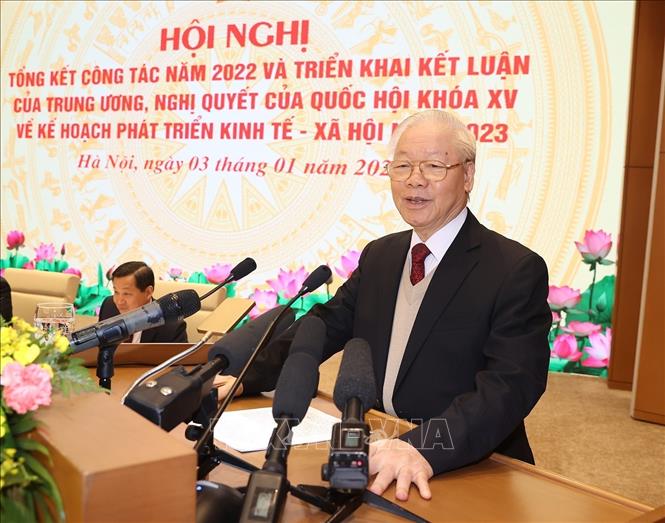 Party General Secretary Nguyen Phu Trong speaks at the conference. VNA Photo: Trí Dũng