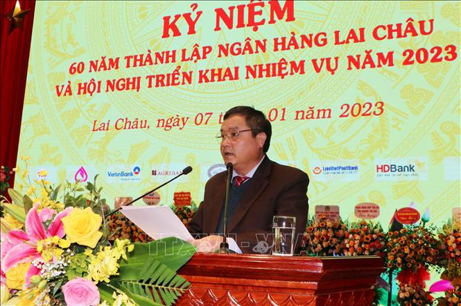 Phó Chủ tịch UBND tỉnh Lai Châu Giàng A Tính phát biểu tại lễ kỷ niệm. Ảnh: Việt Hoàng - TTXVN