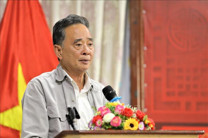Trong ảnh: Ông Sim Chy, Chủ tịch hội Khmer - Việt Nam tại Campuchia, phát biểu tại chương trình. Ảnh: Huỳnh Thảo - P/v TTXVN tại Campuchia.
