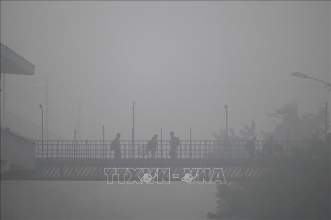 Trong ảnh: Sương mù bao phủ dày đặc tại New Delhi, Ấn Độ, ngày 9/1/2023. Ảnh: AFP/ TTXVN