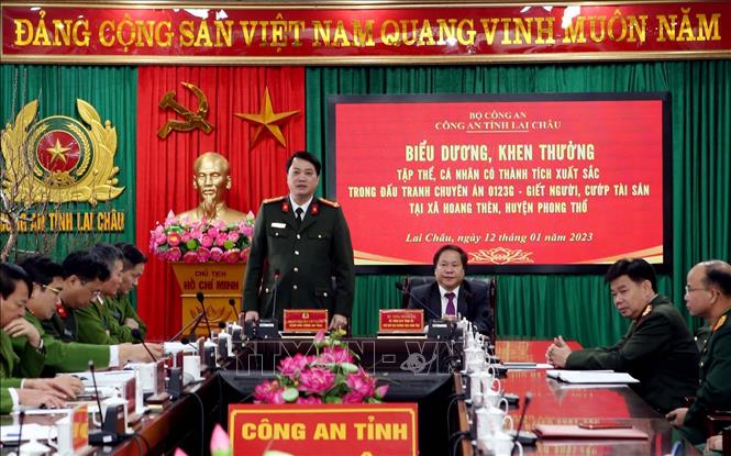 Trong ảnh: Giám đốc Công an tỉnh Lai Châu, Đại tá Nguyễn Viết Giang phát biểu chỉ đạo các lực lượng cần tiếp tục đấu tranh trấn áp tội phạm trong dịp cao điểm Tết nguyên đán. Ảnh: Quý Trung – TTXVN