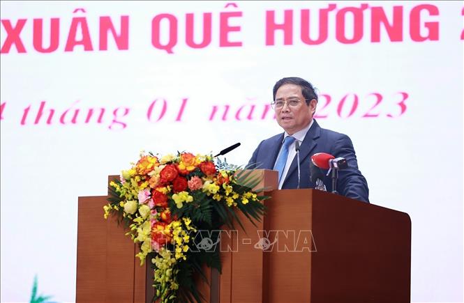 Prime Minister Pham Minh Chinh speaks at the meeting. VNA Photo: Dương Giang