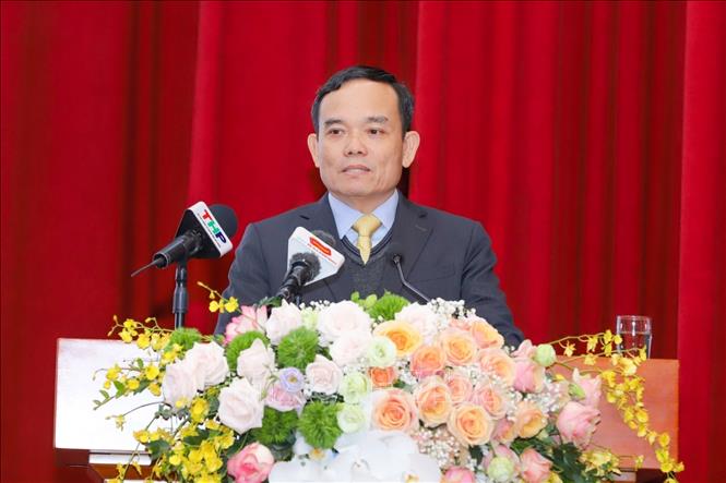 Trong ảnh: Đồng chí Trần Lưu Quang, Ủy viên Trung ương Đảng, Phó Thủ tướng Chính phủ, nguyên Bí thư Thành ủy Hải Phòng, phát biểu tại Hội nghi. Ảnh: TTXVN phát
