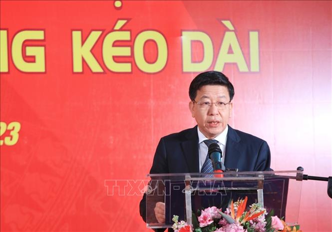 Phó Chủ tịch UBND thành phố Hà Nội Dương Đức Tuấn phát biểu tại buổi lễ. Ảnh: Tuấn Anh - TTXVN