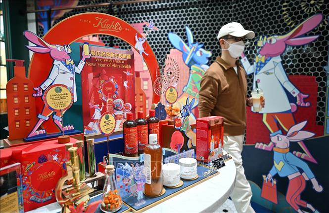 Trang trí chào đón Tết Nguyên đán tại một cửa hàng ở Hải Khẩu, Trung Quốc. Ảnh: THX/TTXVN