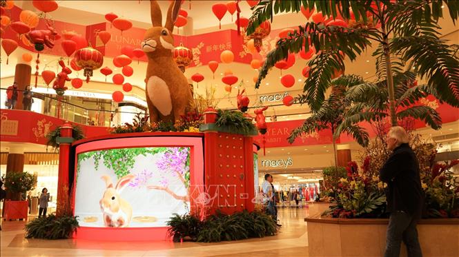 Trang trí chào đón Tết Nguyên đán tại quận Cam ở California, Mỹ, ngày 20/1/2023. Ảnh: THX/TTXVN