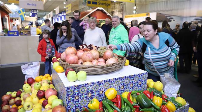 Một gian hàng giới thiệu sản phẩm tại Hội chợ Tuần lễ Xanh Berlin ngày 21/1/2023. Ảnh: Mạnh Hùng - PV TTXVN tại Đức