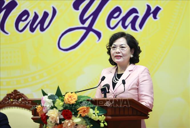 Thống đốc Ngân hàng Nhà nước Việt Nam Nguyễn Thị Hồng báo cáo hoạt động của ngành Ngân hàng. Ảnh: Dương Giang-TTXVN 