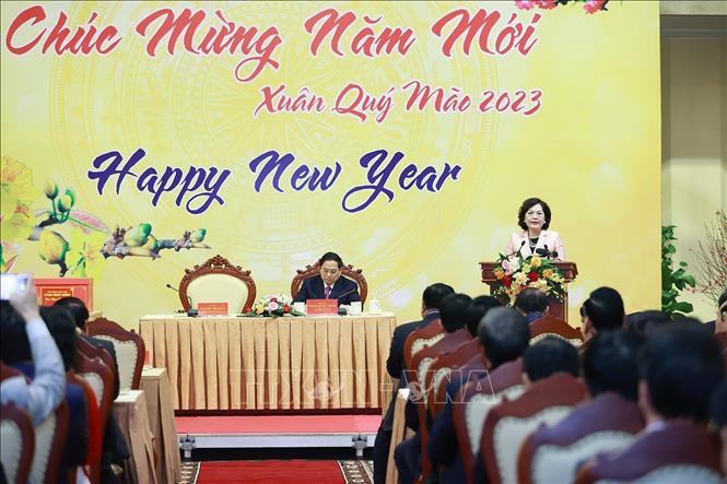 Thống đốc Ngân hàng Nhà nước Việt Nam Nguyễn Thị Hồng báo cáo hoạt động của ngành Ngân hàng. Ảnh: Dương Giang-TTXVN 