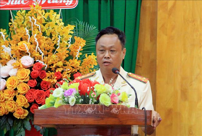 Trong ảnh: Đại tá Trà Quang Thanh phát biểu tại buổi lễ. Ảnh: Phạm Minh Tuấn-TTXVN.