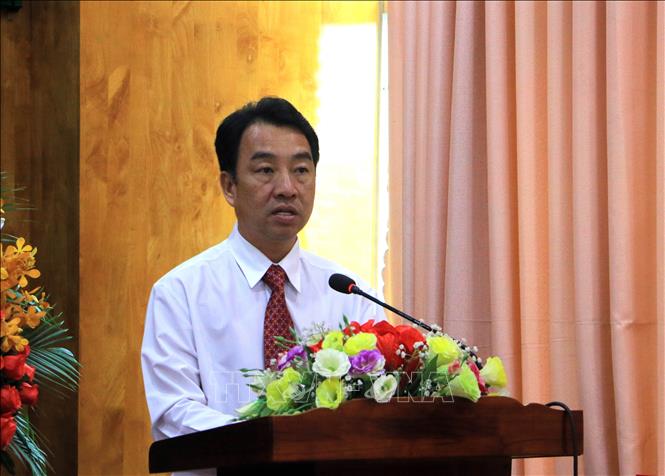 Trong ảnh: Chủ tịch UBND tỉnh Vĩnh Long Lữ Quang Ngời phát biểu tại buổi lễ. Ảnh: Phạm Minh Tuấn-TTXVN.