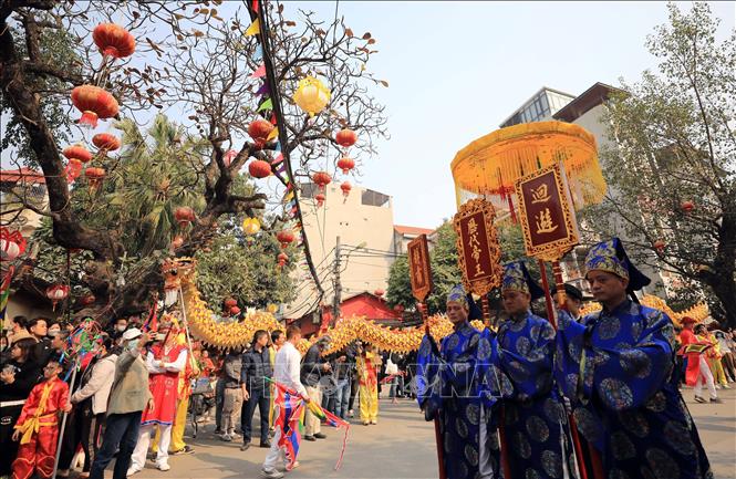 Lễ rước tưởng nhớ vị anh hùng dân tộc Bố Cái Đại Vương Phùng Hưng. Ảnh: Nhật Anh - TTXVN