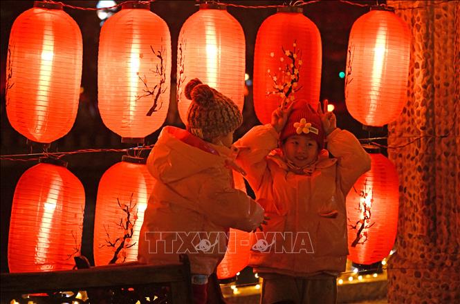 Đèn lồng trang trí chào đón Năm mới tại Thiên Tân, Trung Quốc. Ảnh: THX/TTXVN