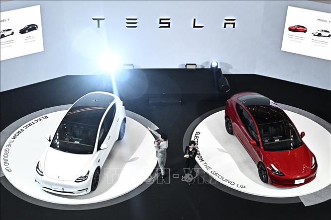 Mẫu xe điện Model Ycủa Tesla trưng bày tại Bangkok, Thái Lan. Ảnh: AFP/TTXVN