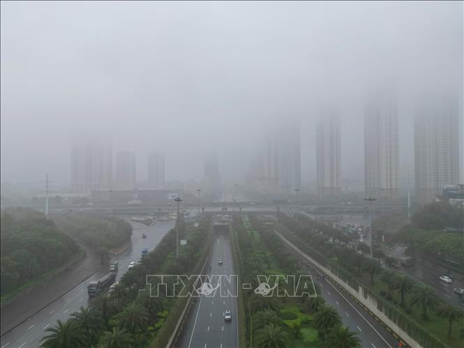 A misty Hanoi with dark green trees. VNA Photo: Tuấn Anh