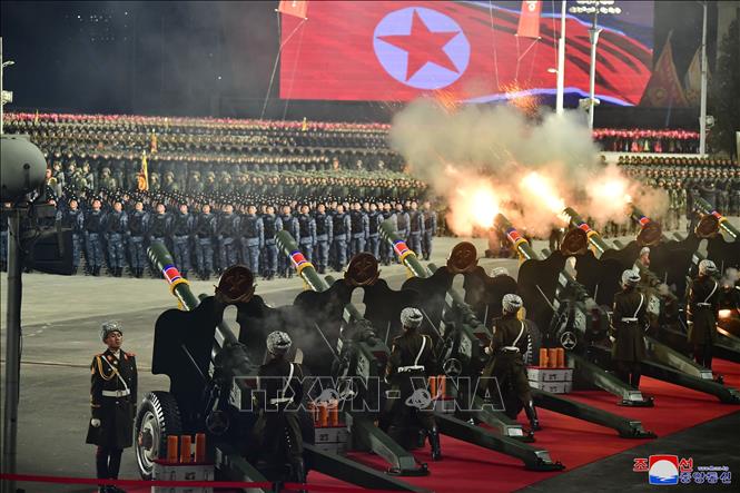 Lễ duyệt binh kỷ niệm 75 năm thành lập Lực lượng Vũ trang Nhân dân (KPA) của Triều Tiên ở thủ đô Bình Nhưỡng ngày 8/2/2023. Ảnh: KCNA/ TTXVN