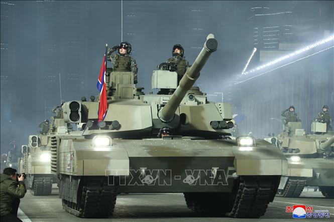 Lễ duyệt binh kỷ niệm 75 năm thành lập Lực lượng Vũ trang Nhân dân (KPA) của Triều Tiên ở thủ đô Bình Nhưỡng ngày 8/2/2023. Ảnh: KCNA/ TTXVN