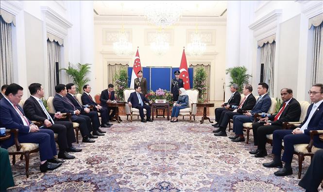 Prime Minister Pham Minh Chinh meets with Singaporean President Halimah Yacob on February 9. VNA Photo: Dương Giang