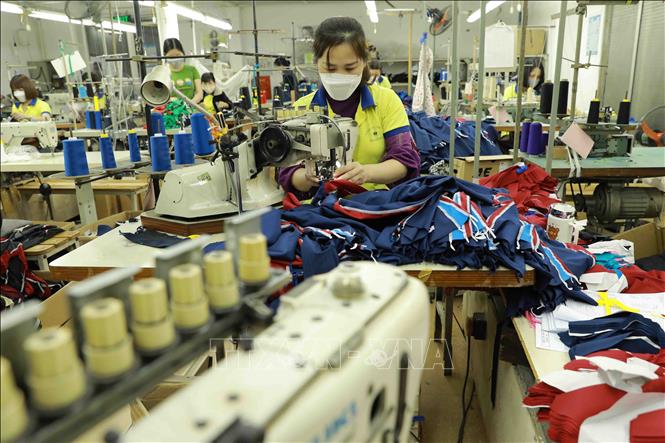 Workers at a plant of the Ha Dong Garment Co. Ltd. in Tan Hoi commune, Dan Phuong district, Hanoi. VNA Photo: Vũ Sinh