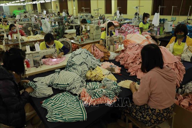 Workers at a plant of the Ha Dong Garment Co. Ltd. in Tan Hoi commune, Dan Phuong district, Hanoi. VNA Photo: Vũ Sinh