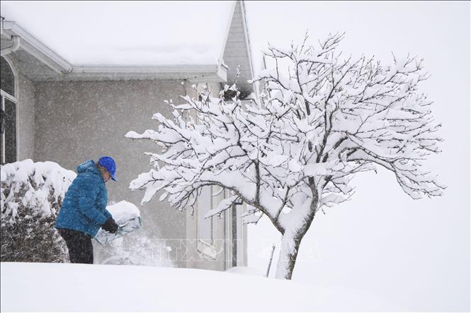 Tuyết rơi dày tại Provo, bang Utah, Mỹ ngày 22/2/2023. Ảnh: AFP/TTXVN