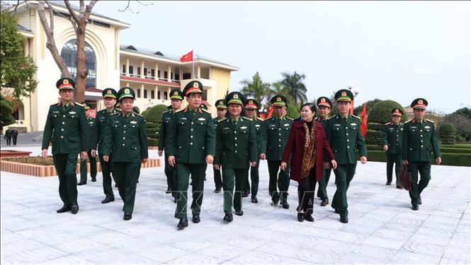 Đại tướng Phan Văn Giang, Ủy viên Bộ Chính trị, Phó Bí thư Quân ủy Trung ương, Bộ trưởng Bộ Quốc phòng cùng Đoàn công tác đã tới thăm và làm việc với Bộ Chỉ huy Bộ đội Biên phòng tỉnh Lai Châu. Ảnh: Nguyễn Oanh-TTXVN