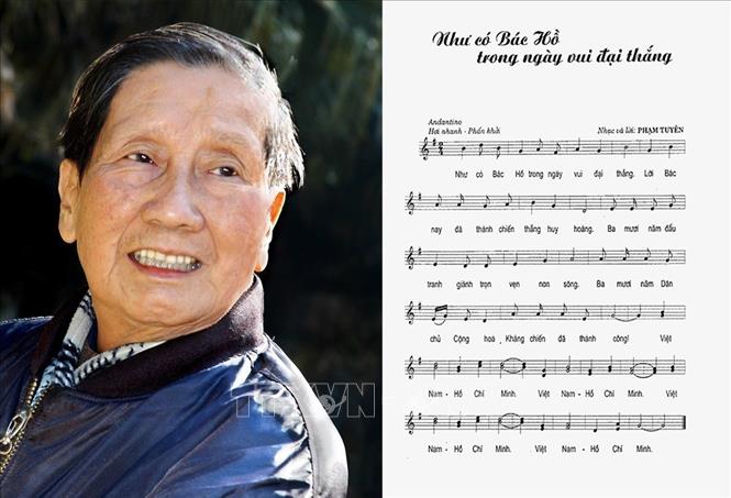Nhạc sỹ Phạm Tuyên (sinh năm 1930) đã sáng tác nhiều bài hát cách mạng nổi tiếng, trong đó bài “Như có Bác trong ngày vui đại thắng” nổi tiếng không chỉ tại Việt Nam mà ở rất nhiều nước trên thế giới, được coi như bài hát biểu tượng cho một Việt Nam chiến thắng trong thời đại Hồ Chí Minh. Ông được tặng Giải thưởng Nhà nước về Văn học Nghệ thuật. Ảnh: TTXVN