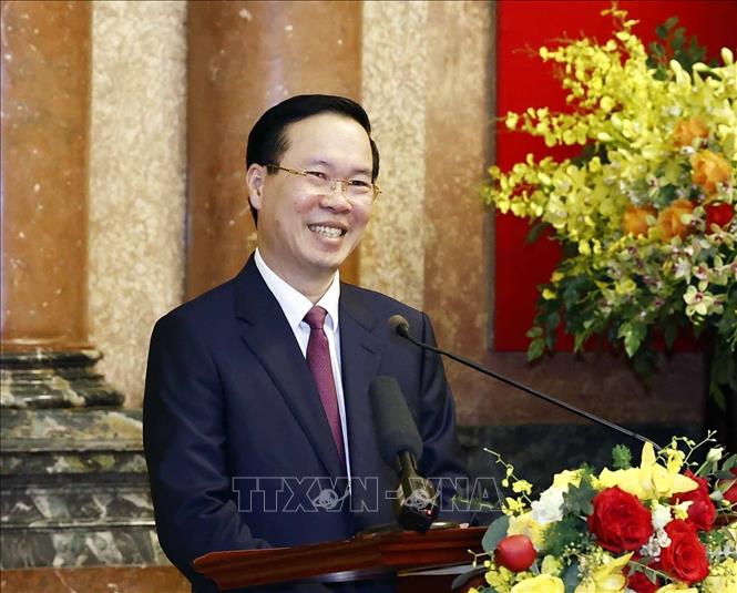 President Vo Van Thuong speaks at the meeting. VNA Photo: Thống Nhất