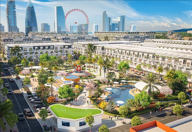 Trong ảnh: Mô hình nhà ở thấp tầng sẽ được Công ty Cổ phần Đầu tư Hacom Holdings triển khai thi công tại Khu đô thị Biển Bình Sơn – Ninh Chữ. Ảnh: Công Thử - TTXVN