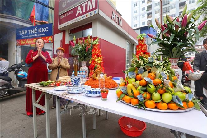Mâm cúng của các gia đình tại lễ hội. Ảnh: Tuấn Đức - TTXVN