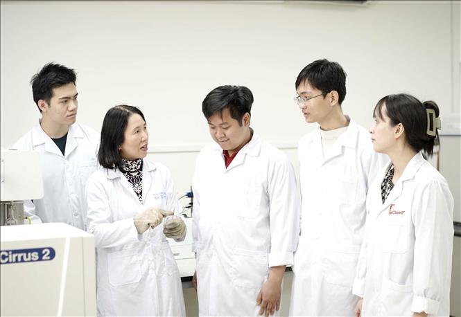 GS, TS Lê Minh Thắng hướng dẫn sinh viên trong phòng thí nghiệm. Ảnh: Quỳnh Anh - TTXVN phát
