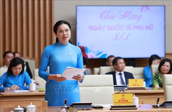 Chủ tịch Hội Liên hiệp Phụ nữ Việt Nam Hà Thị Nga phát biểu. Ảnh: Dương Giang-TTXVN