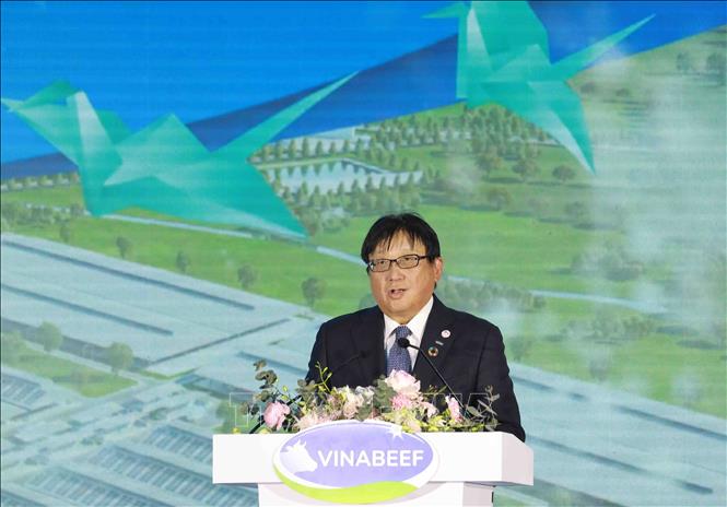 President of Sojitz Corporation  Masayoshi Fujimoto speaks at the ground-breaking ceremony. VNA Photo: Vũ Sinh