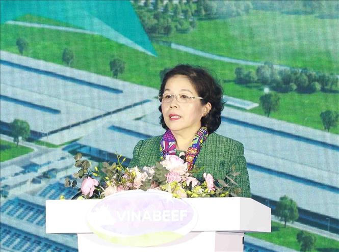 CEO of Vinamilk Mai Kieu Lien speaks at the ground-breaking ceremony. VNA Photo: Vũ Sinh