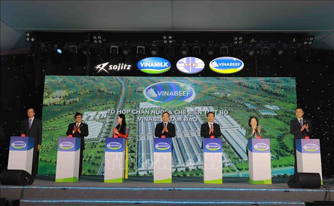 Deputy PM Tran Luu Quang (C) and other delegates at the ground-breaking ceremony.  VNA Photo: Vũ Sinh