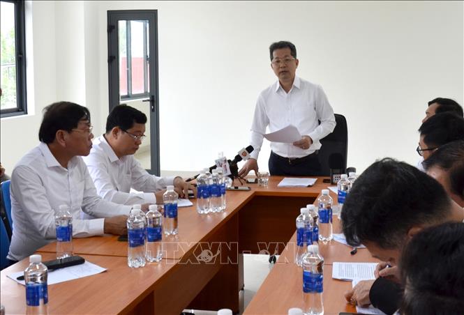 Ủy viên Trung ương Đảng, Bí thư Thành ủy Đà Nẵng Nguyễn Văn Quảng phát biểu kết luận buổi làm việc. Ảnh: Quốc Dũng - TTXVN